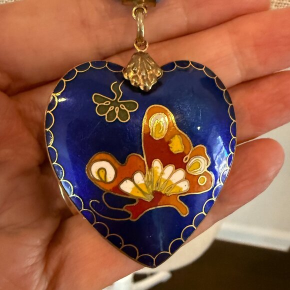 Cloisonne Two Sided Pendant on Double Cord Vintage - Picture 3 of 8